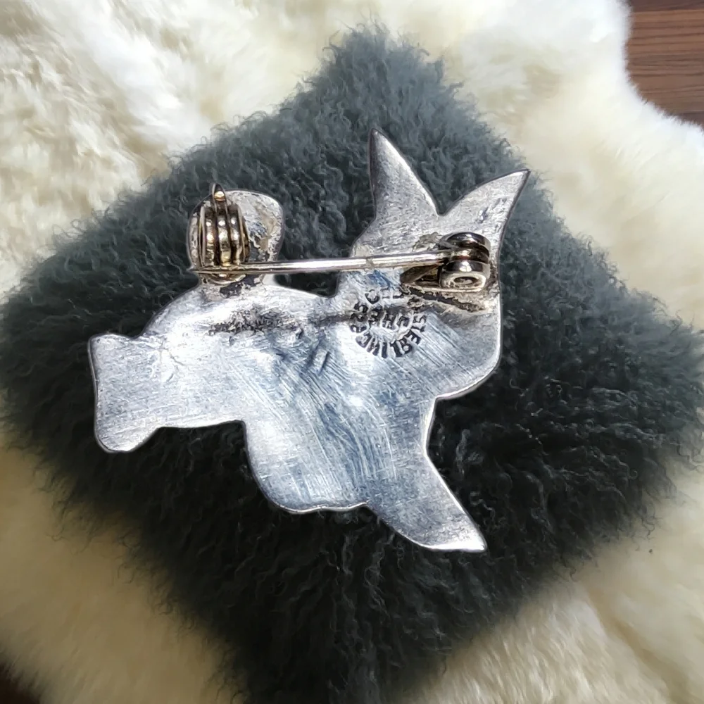 Rabbit Sterling Silver Brooch with Abalon Accents